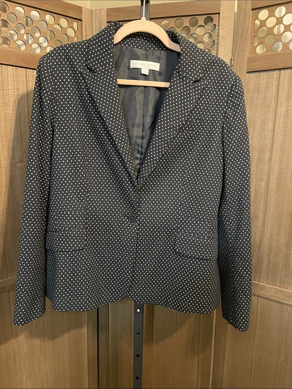 New York & Company Navy Blazer with White Polka Dots Size 14